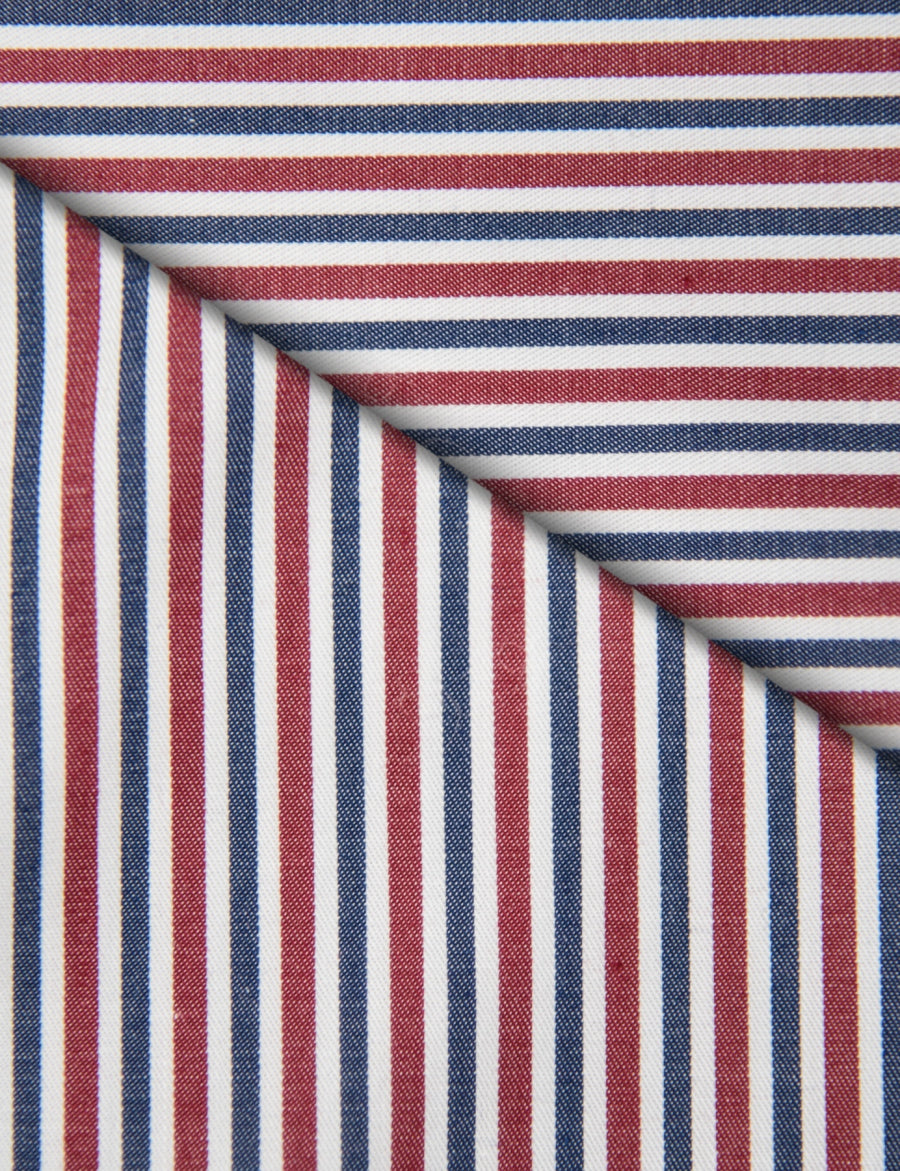 Camicia Cardiff - twill 100% puro cotone doppio ritorto, bacchettato blu, bianco e bordeaux