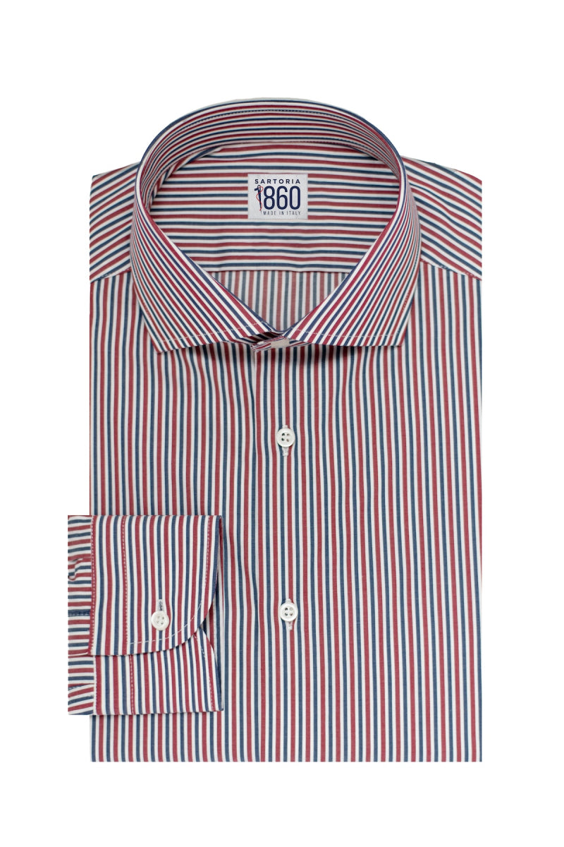 Camicia Cardiff - twill 100% puro cotone doppio ritorto, bacchettato blu, bianco e bordeaux
