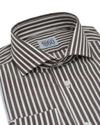 Camicia Arpino - popeline 100% puro cotone riga bianco e marrone