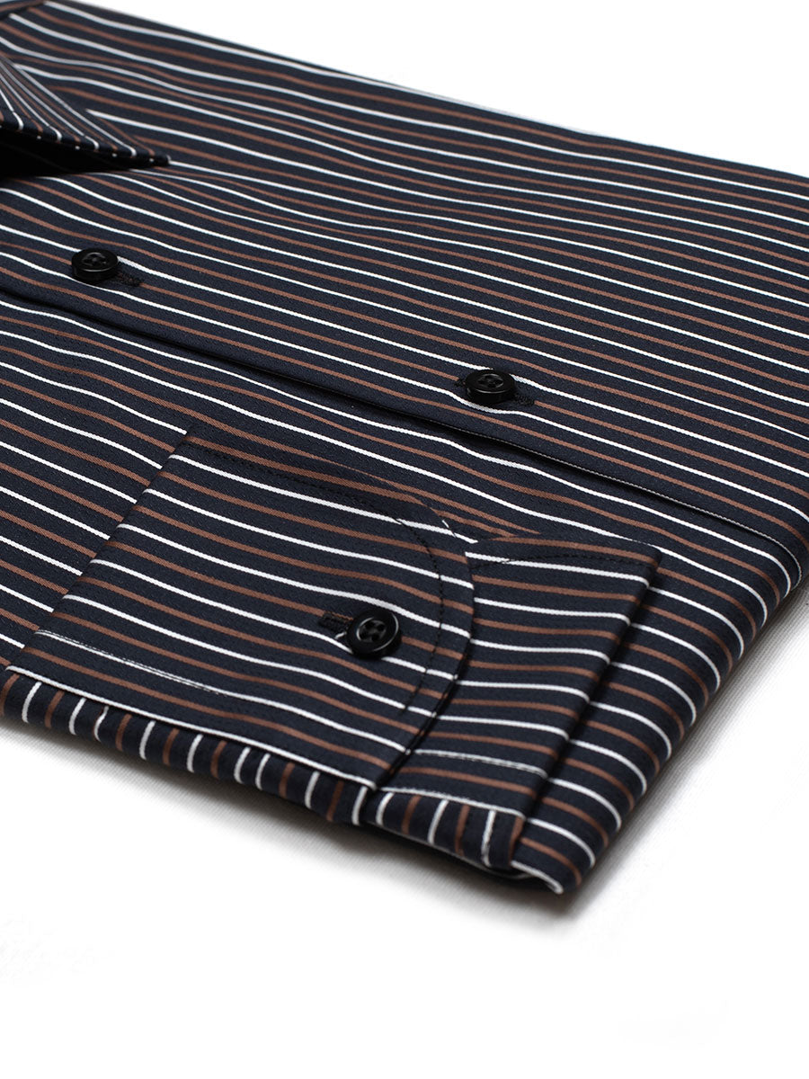 Camicia Garda - popeline 100% puro cotone, fantasia righe bianco e marrone