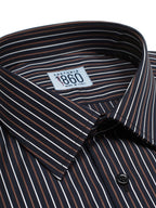 Camicia Garda - popeline 100% puro cotone, fantasia righe bianco e marrone