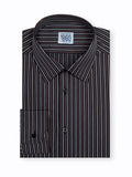 Camicia Garda - popeline 100% puro cotone, fantasia righe bianco e marrone