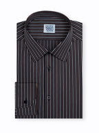 Camicia Garda - popeline 100% puro cotone, fantasia righe bianco e marrone