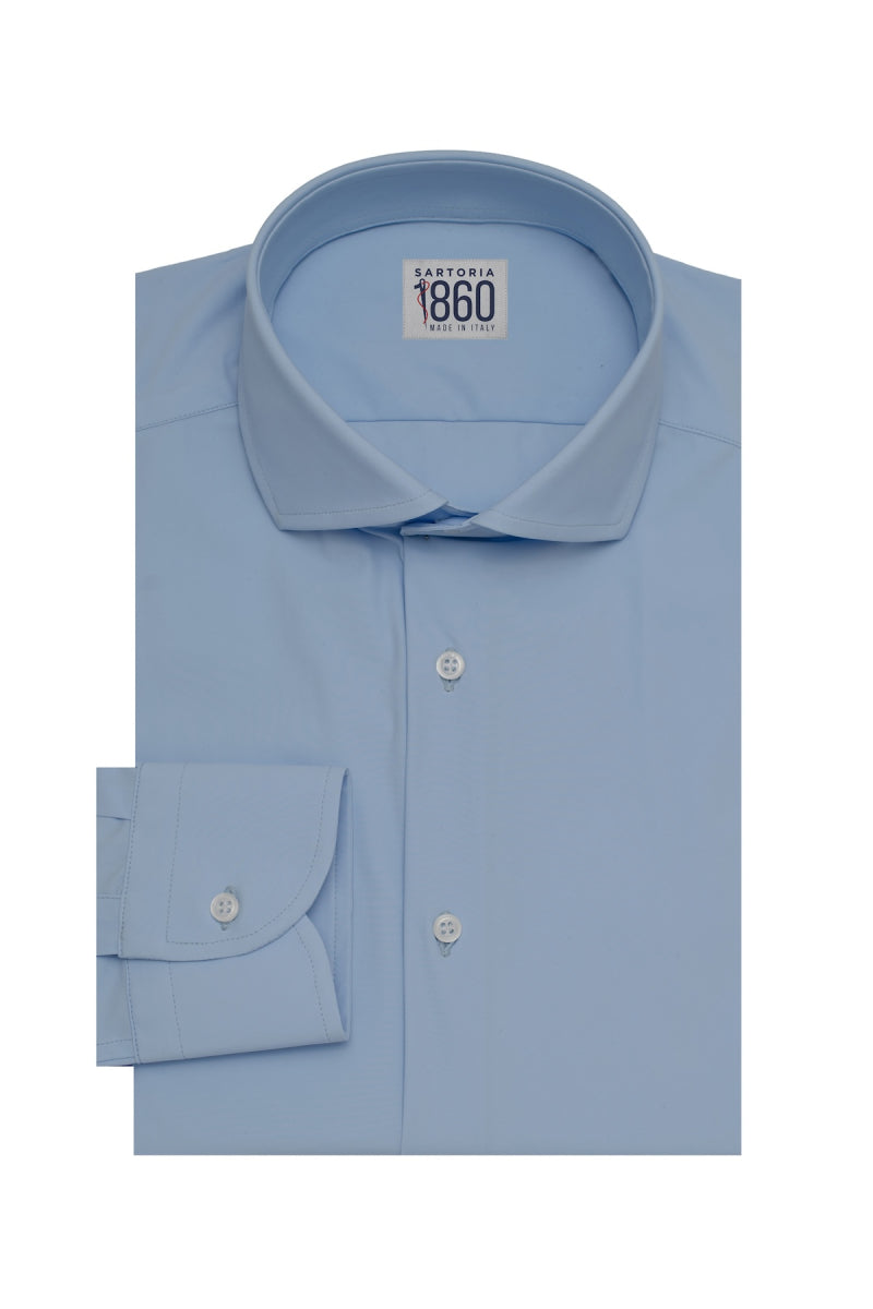 Camicia Lisbona - lycra no stiro tinta unita celeste