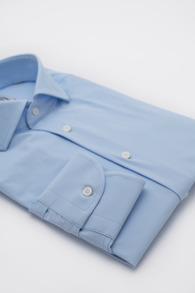 Camicia Lisbona - lycra no stiro tinta unita celeste