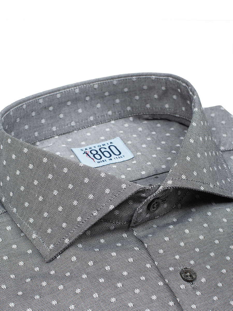 Camicia Manhattan - oxford 100% puro cotone, fondo grigio con fantasia pois