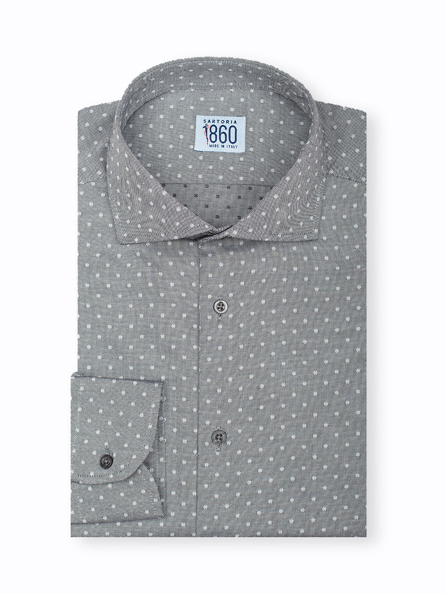 Camicia Manhattan - oxford 100% puro cotone, fondo grigio con fantasia pois