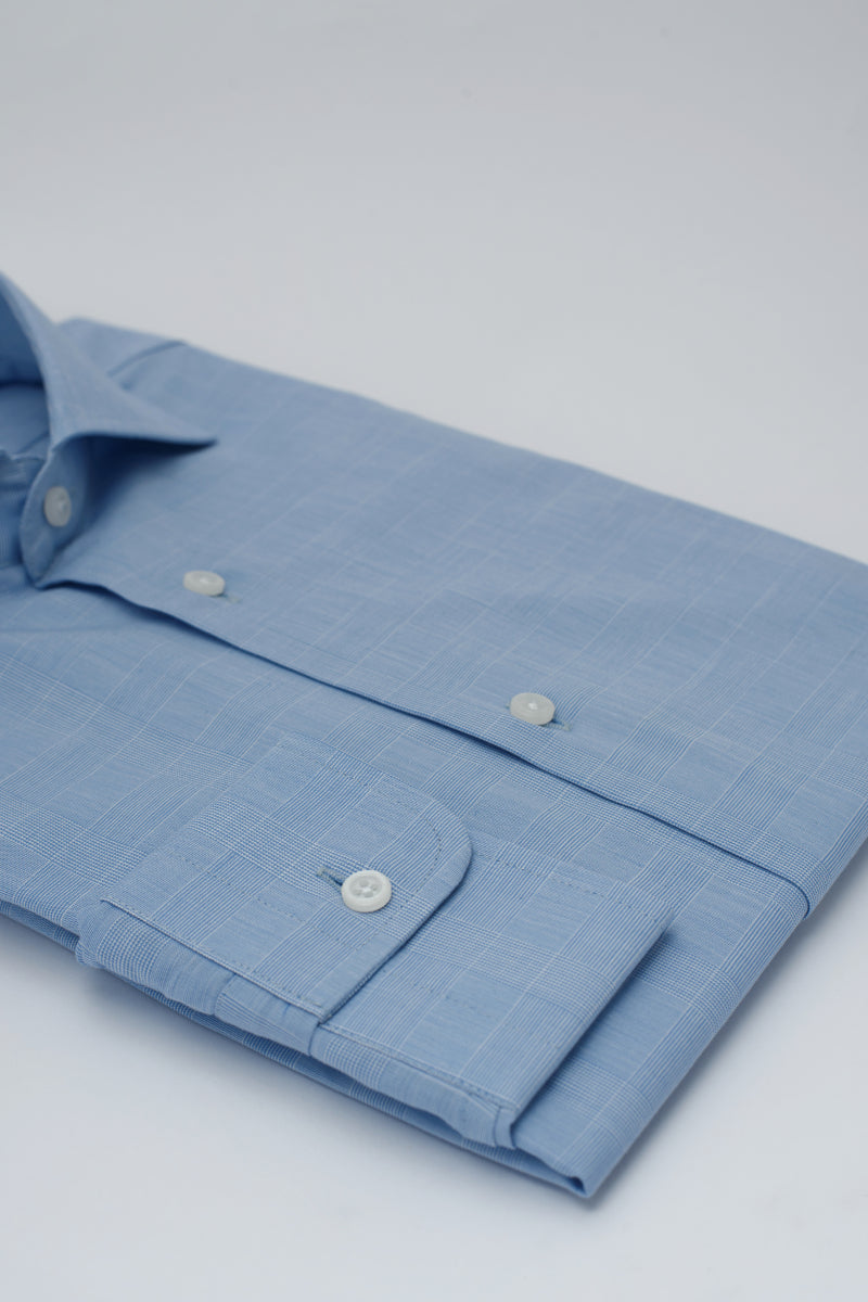 Camicia Lucca - 100% cotone, fantasia principe di Galles azzurro