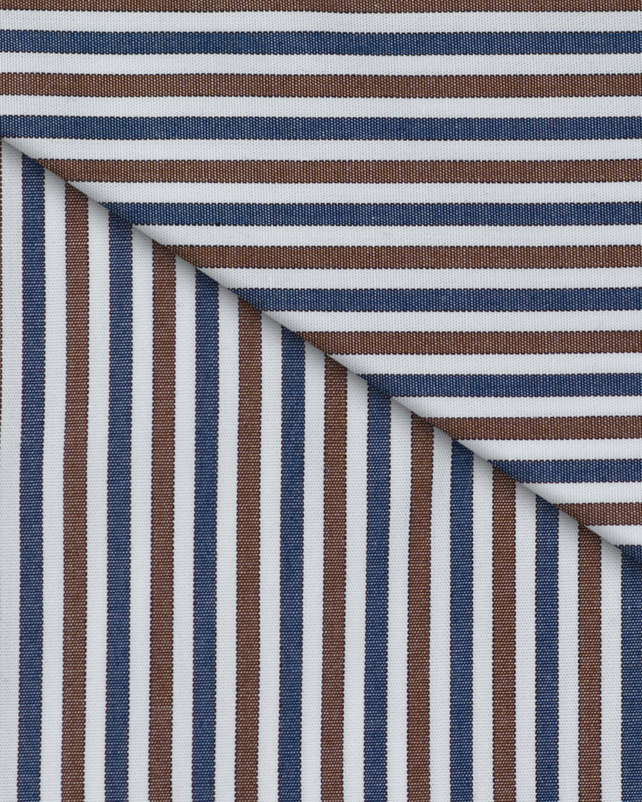 Camicia Atene - popeline 100% puro cotone bacchettato blu, bianco e marrone