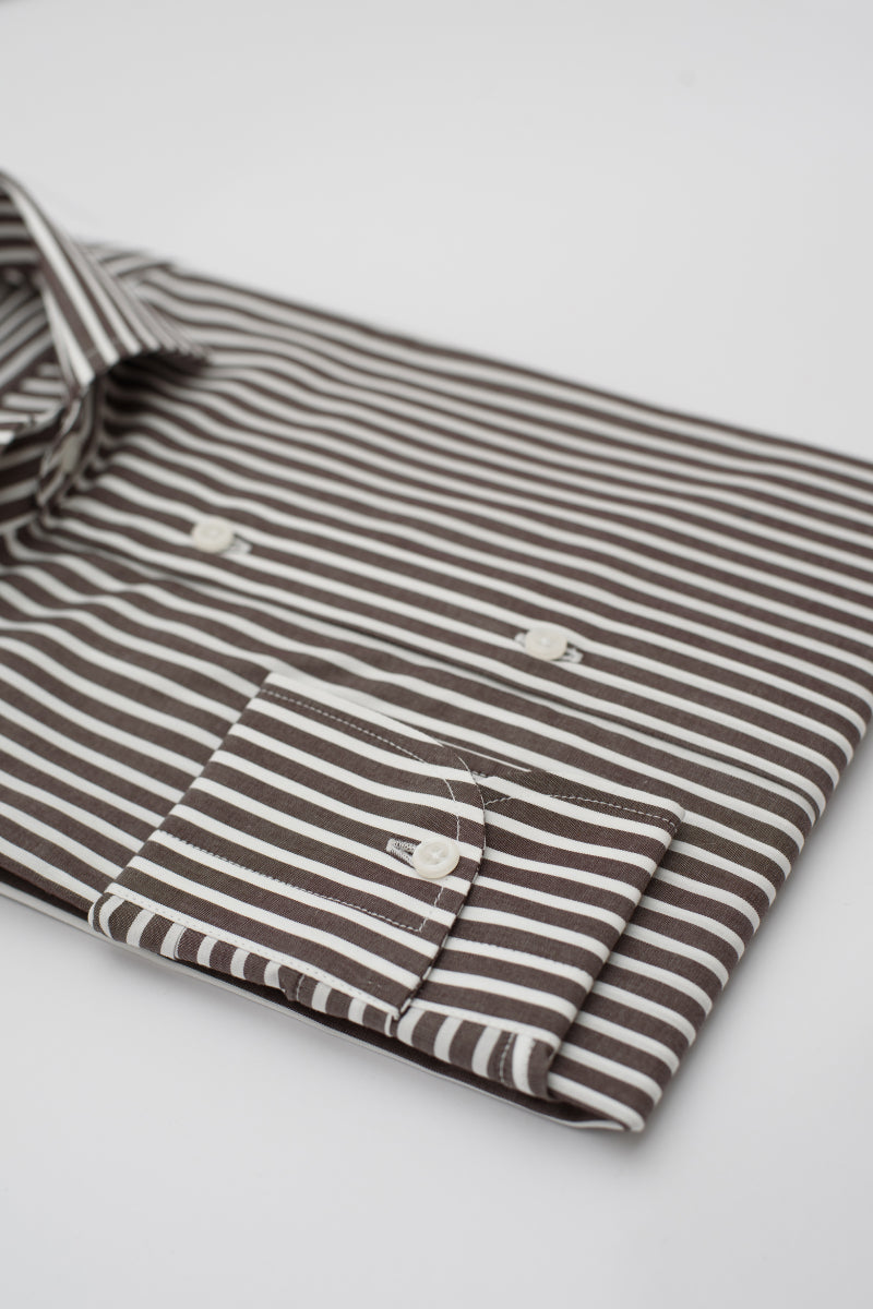 Camicia Arpino - popeline 100% puro cotone riga bianco e marrone