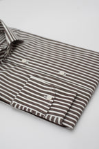 Camicia Arpino - popeline 100% puro cotone riga bianco e marrone