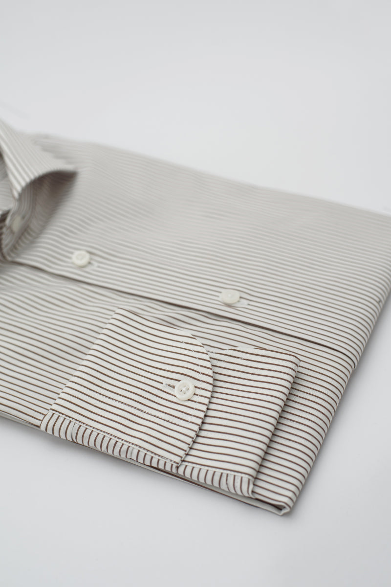 Camicia Scalea - popeline 100% puro cotone riga nocciola