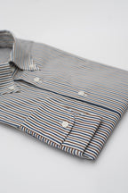 Camicia Atene - popeline 100% puro cotone bacchettato blu, bianco e marrone