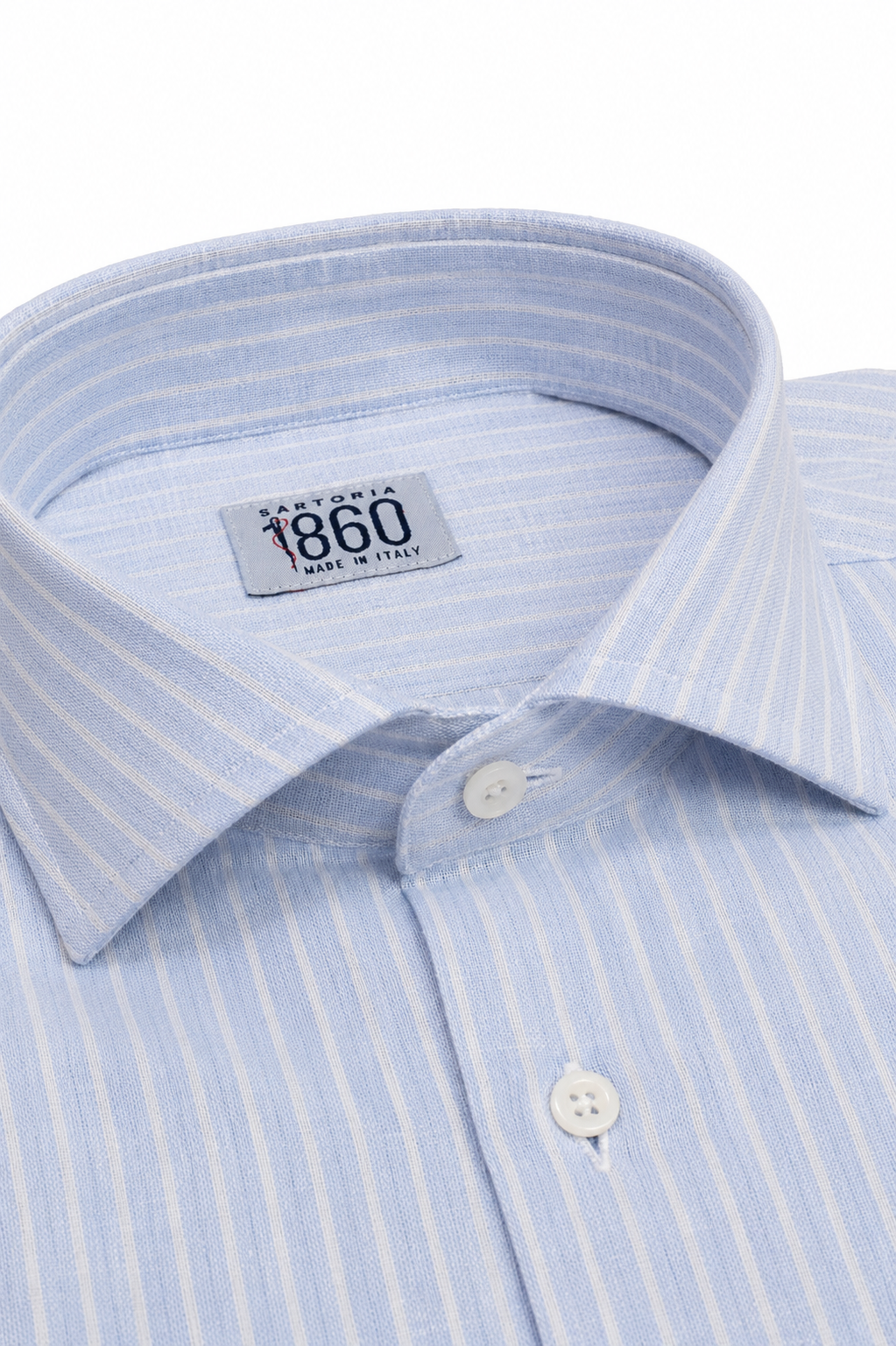 Camicia Mykonos - 100% lino bacchettato bianco e celeste