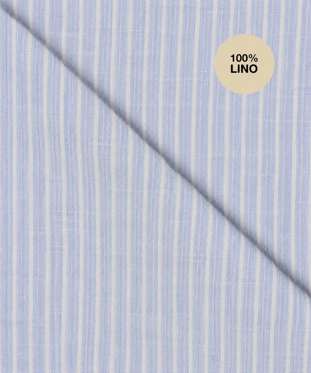 Camicia Mykonos - 100% lino bacchettato bianco e celeste