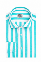 Camicia Positano - 100% lino bacchettato bianco e tiffany