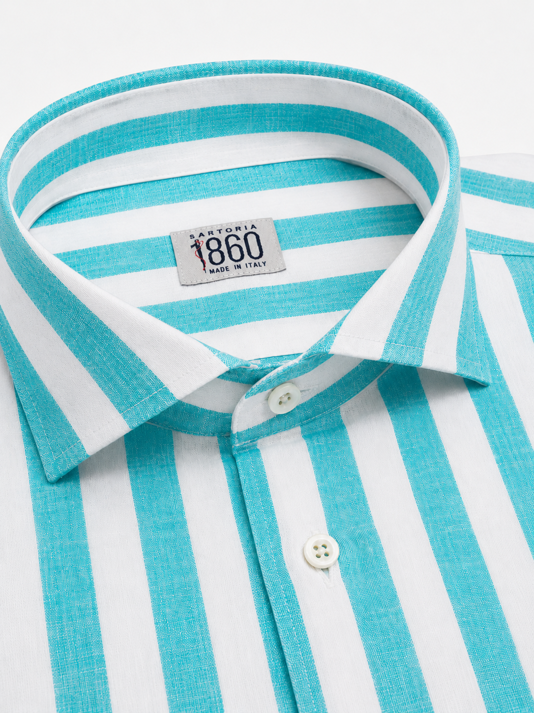 Camicia Positano - 100% lino bacchettato bianco e tiffany