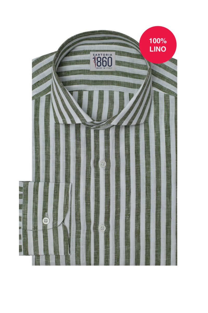 Camicia Iseo - 100% lino bacchettato bianco e verde