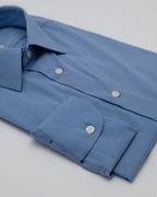 Camicia Nemi -  popeline stretch tinta unita azzurro con disegno rigato e fantasia