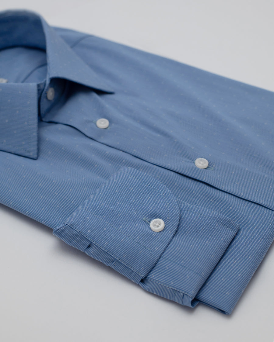 Camicia Nemi -  popeline stretch tinta unita azzurro con disegno rigato e fantasia