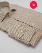 Camicia Petra - 100% lino bastoncino bianco e nocciola