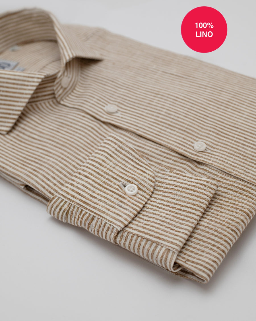Camicia Petra - 100% lino bastoncino bianco e nocciola