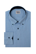 CAMICIA STOCCARDA, popeline stretch quadro blu e pied de poule celeste