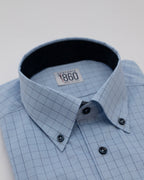 Camicia Stoccarda - popeline stretch quadro blu e pied de poule celeste