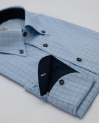Camicia Stoccarda - popeline stretch quadro blu e pied de poule celeste