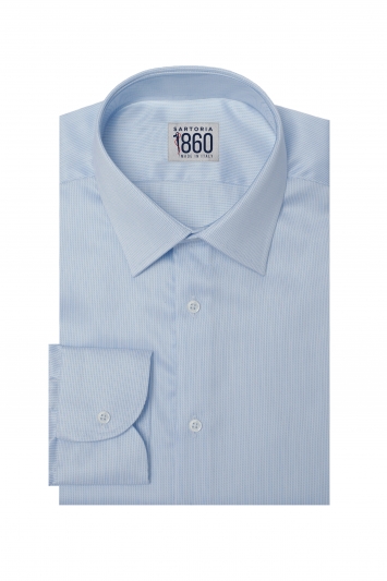 Camicia Marsiglia - twill no stiro cotone comfort doppio ritorto bianco e celeste
