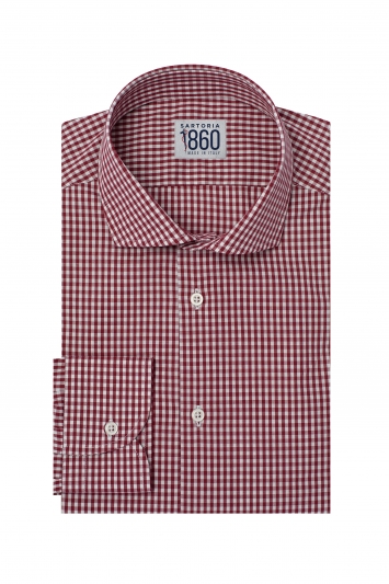 Camicia Lugano - popeline 100% puro cotone quadretto bordeaux