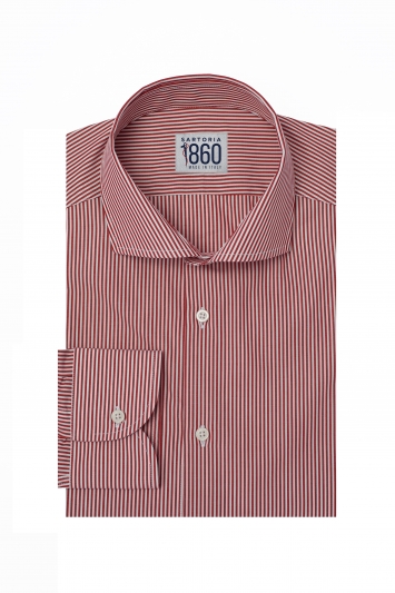 Camicia Lipari - popeline doppio ritorto 100% puro cotone bacchettato bianco e rosso