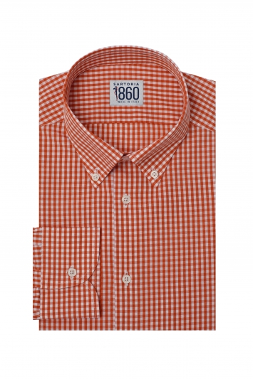 Camicia Ginevra - popeline 100% puro cotone quadretto arancione