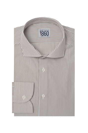 Camicia Scalea - popeline 100% puro cotone riga nocciola