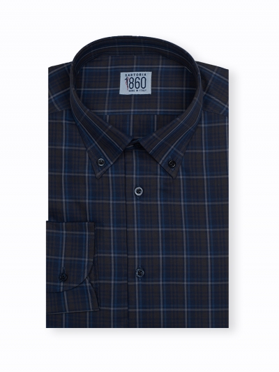 Camicia Aosta - vaiella 100% puro cotone, fantasia quadro blu