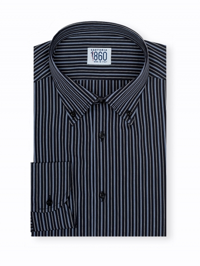 Camicia Asti - popeline 100% puro cotone, blu notte con fantasia righe
