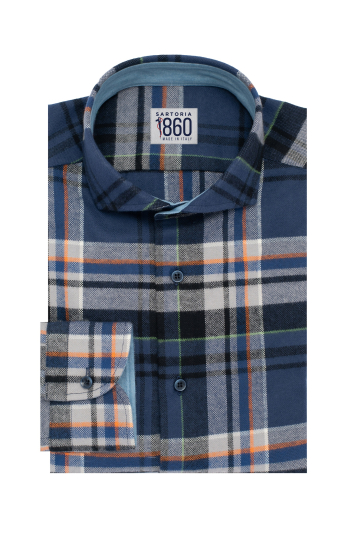 Camicia Boè – flanella 100% puro cotone doppio ritorto tartan blu