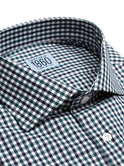 Camicia Boston - vaiella 100% puro cotone, fantasia quadrettata blu e verde