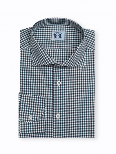 Camicia Boston - vaiella 100% puro cotone, fantasia quadrettata blu e verde