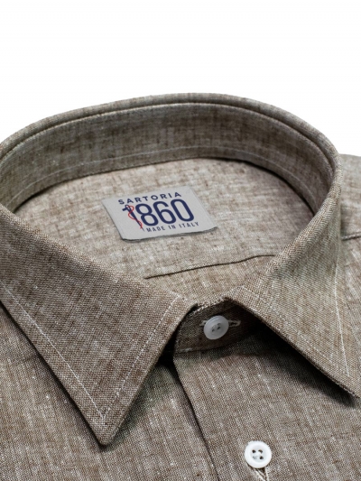 Camicia Como - 100% lino nocciola melange