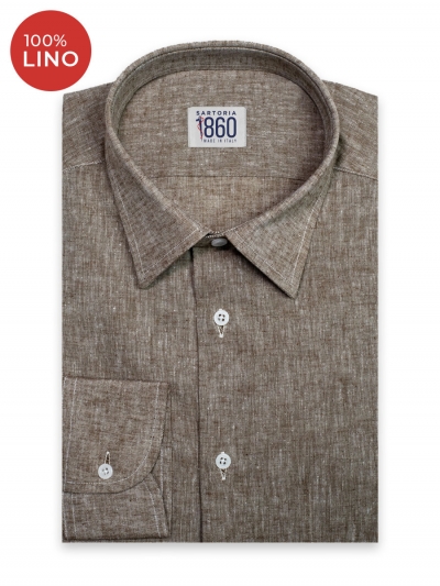 Camicia Como - 100% lino nocciola melange