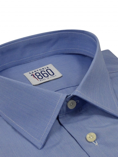 Camicia Gorizia - doppio ritorto 100% puro cotone, quadrettino celeste