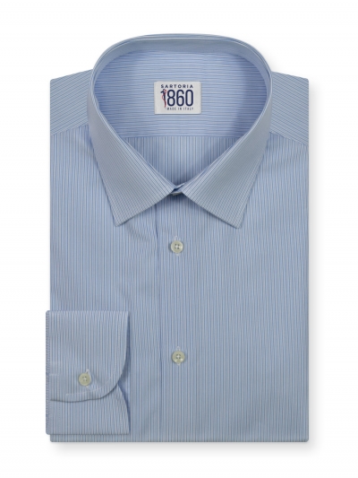 Camicia Lecce - popeline doppio ritorto 100% puro cotone, riga celeste