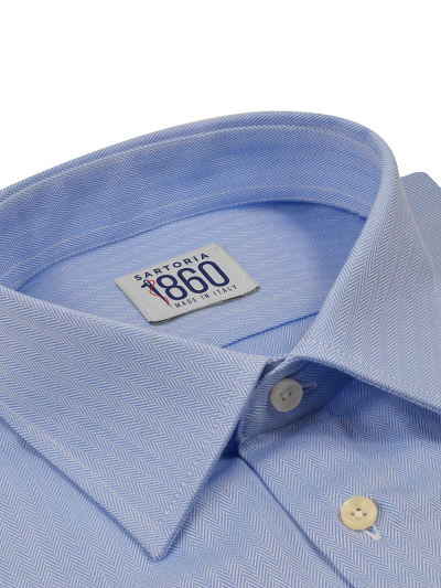 Camicia Milano - 100% puro cotone, fantasia spigata celeste