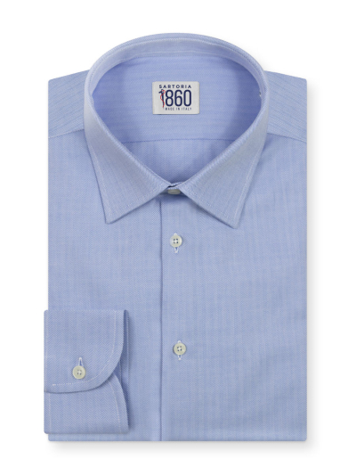 Camicia Milano - 100% puro cotone, fantasia spigata celeste