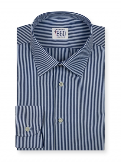 Camicia Napoli - popeline 100% puro cotone, bacchettato bianco e blu