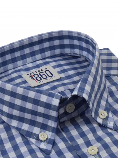 Camicia Novara - popeline 100% puro cotone, fantasia quadro blu