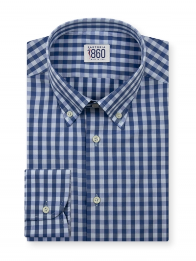 Camicia Novara - popeline 100% puro cotone, fantasia quadro blu