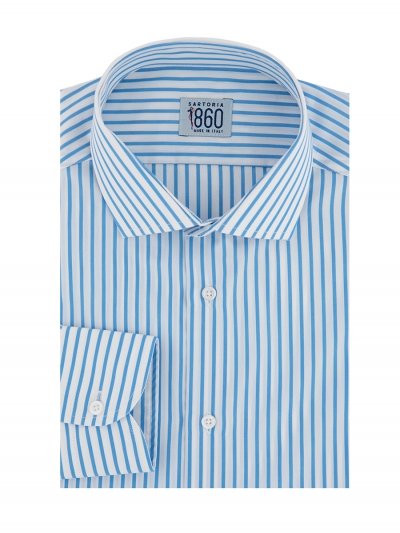 Camicia Assisi – popeline 100% cotone, fantasia rigata celeste