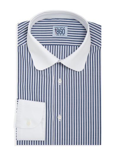 Camicia Marsala- popeline 100% cotone, disegno bacchettato blu